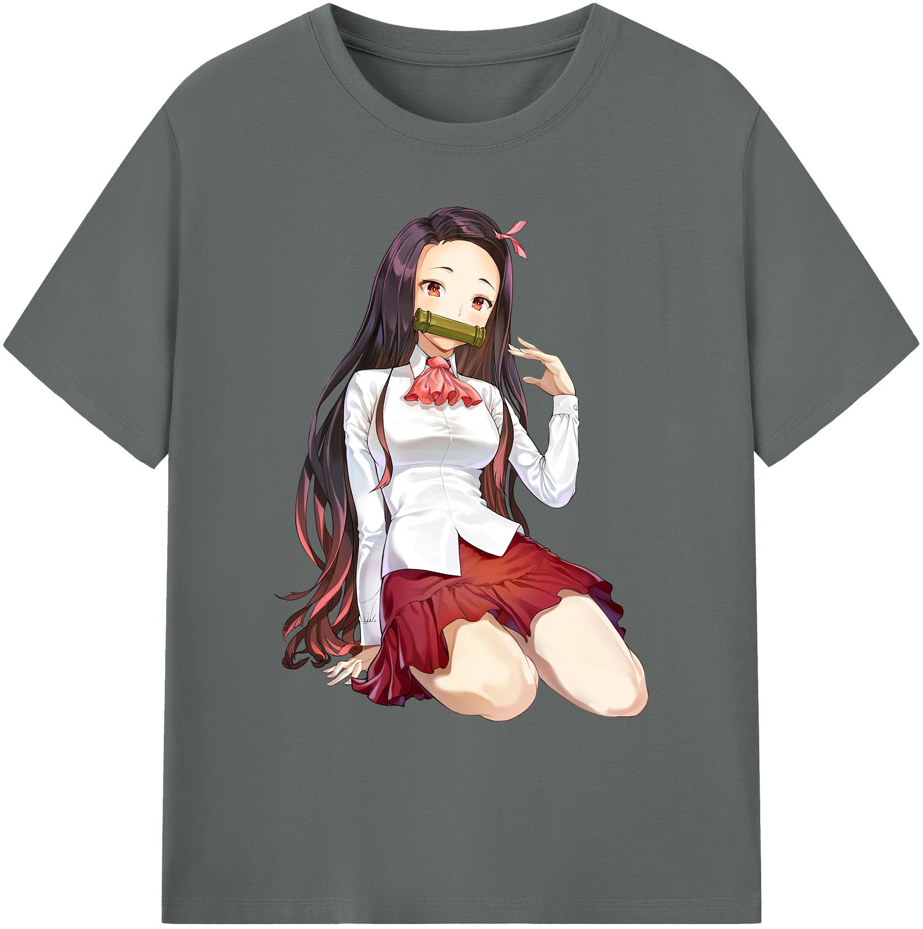 （画像用） 鬼滅の刃（きめつのやいば）竈門 禰󠄀豆子／かまど ねずこ Kamado Nezuko 綿100％ メンズ半袖Tシャツ｜肌触りやわらか＆通気性